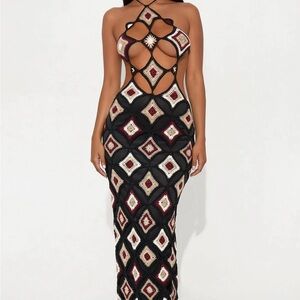 Eve Crochet Maxi Dress - Black/combo
